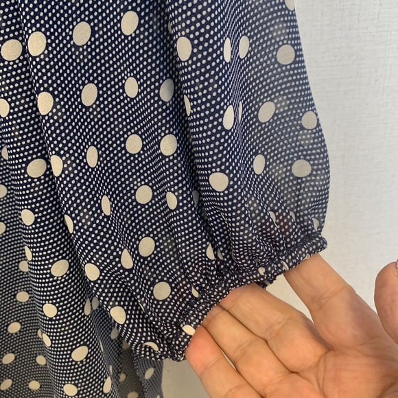 Max Studio Navy/White Polkadot Blouse • Sz L - Picture 3 of 11